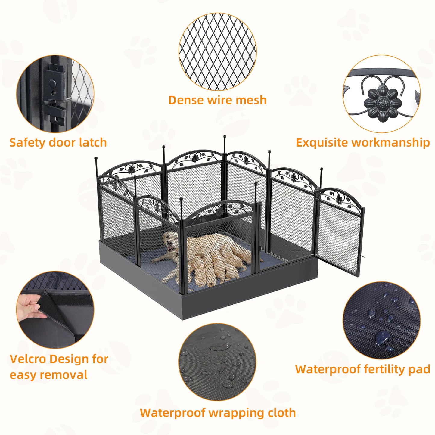 BINGOPA Eight Panel Foldable Metal Dog Playpen With Gate Heavy Duty Whelping Fence Indoor Use