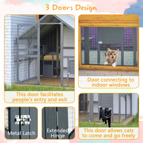 Closure Wooden Outdoor Cat House With Two Doors And Hideaway