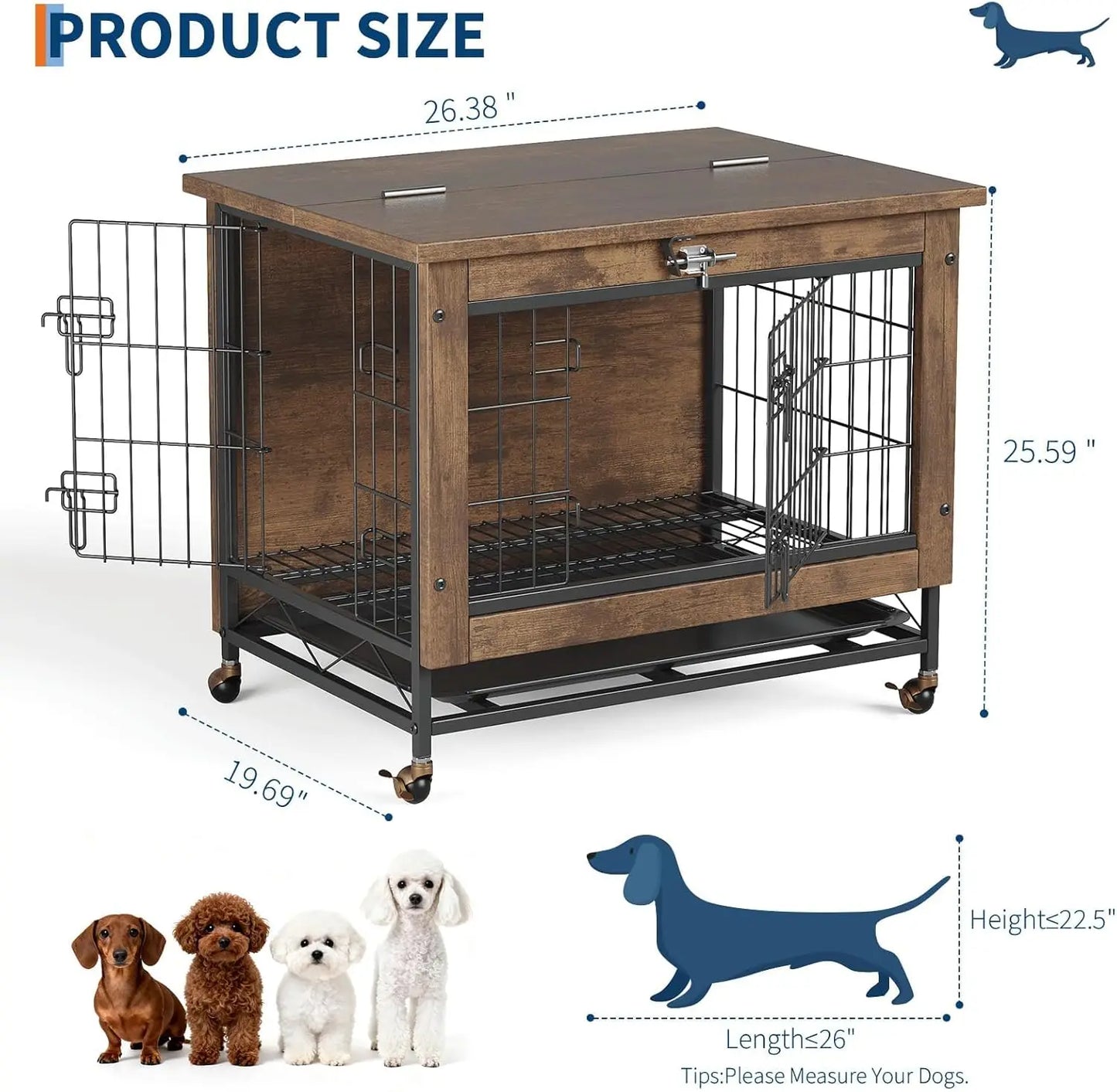 HiMISS Modern Wood And Metal Dog Crate Furniture End Table