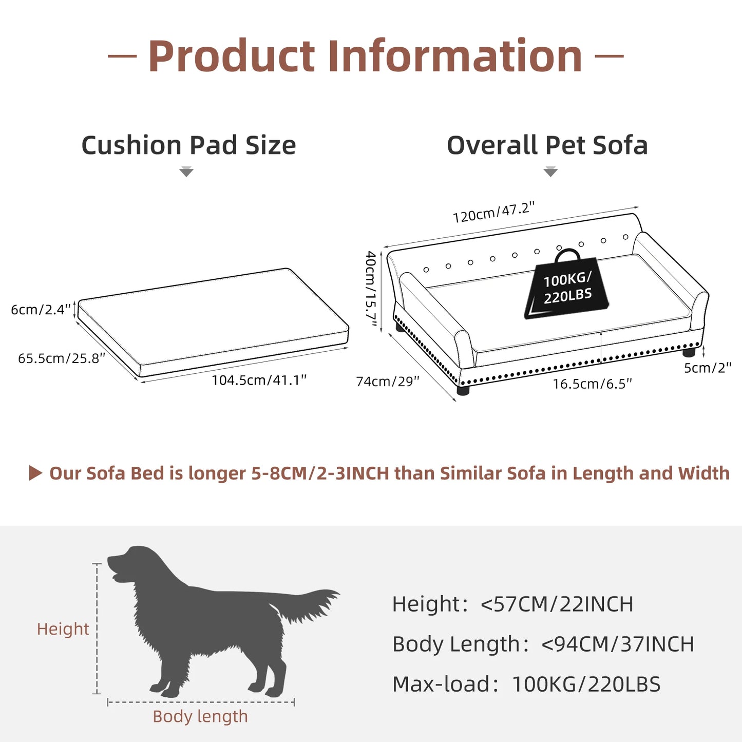 BINGOPAWCN Elevated Dog Bed Sofa With Microfiber Leather Cover