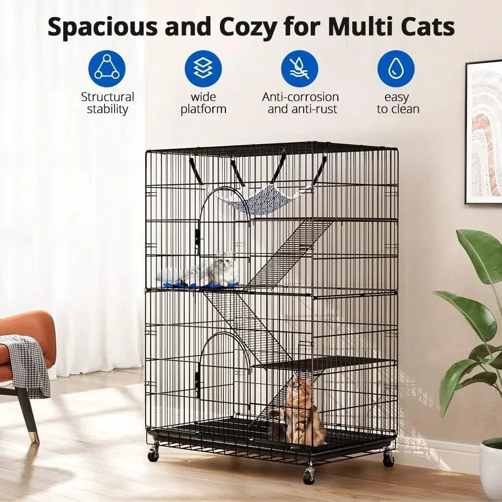 4 Tier Cat Cage Kennel Enclosure Playpen Metal With Hammock