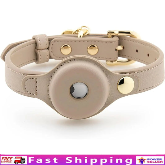 XMSJ Vegan Leather Dog Collar With Tracker Holder