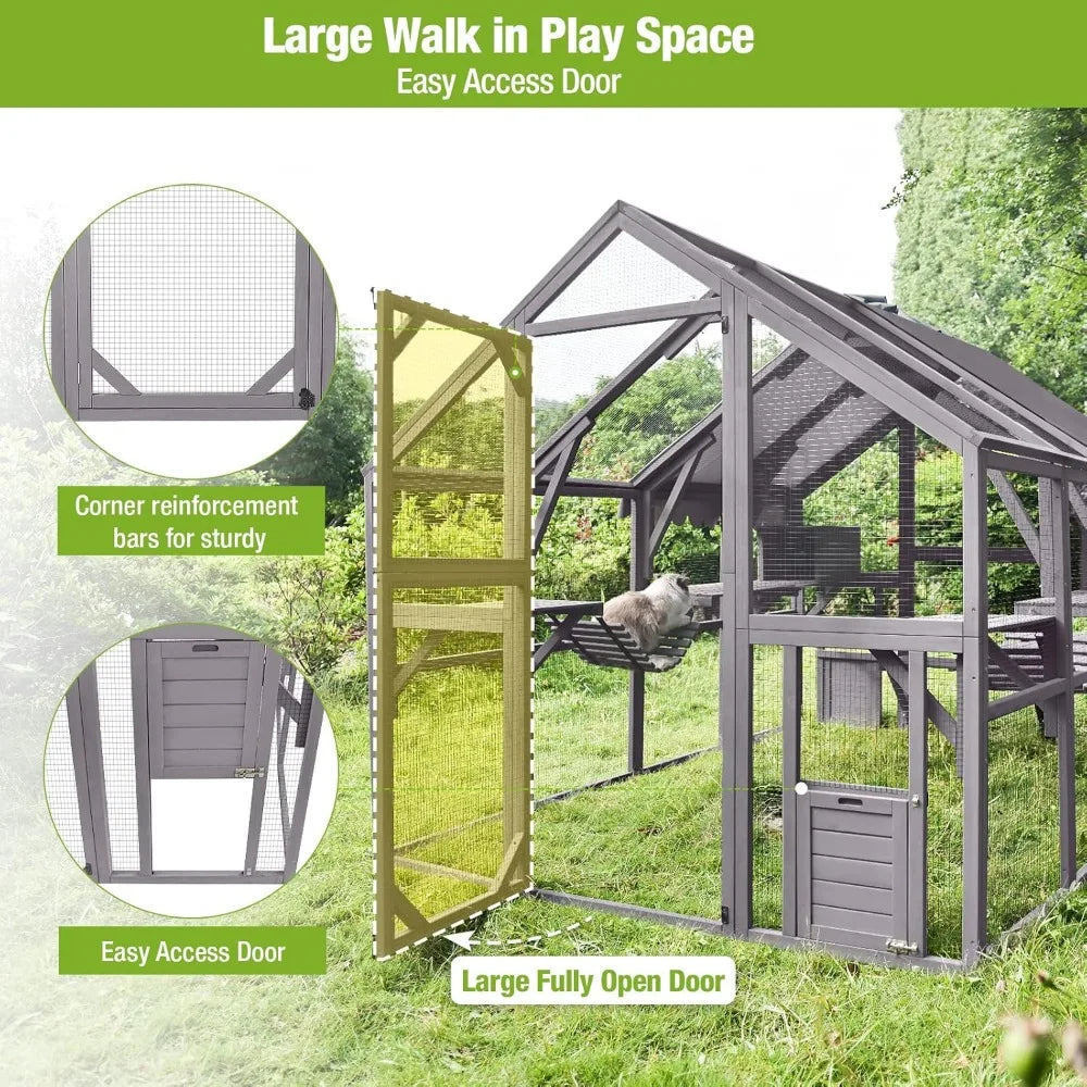 Closure Wooden Outdoor Cat Run Catio Enclosure For Pets Weatherproof