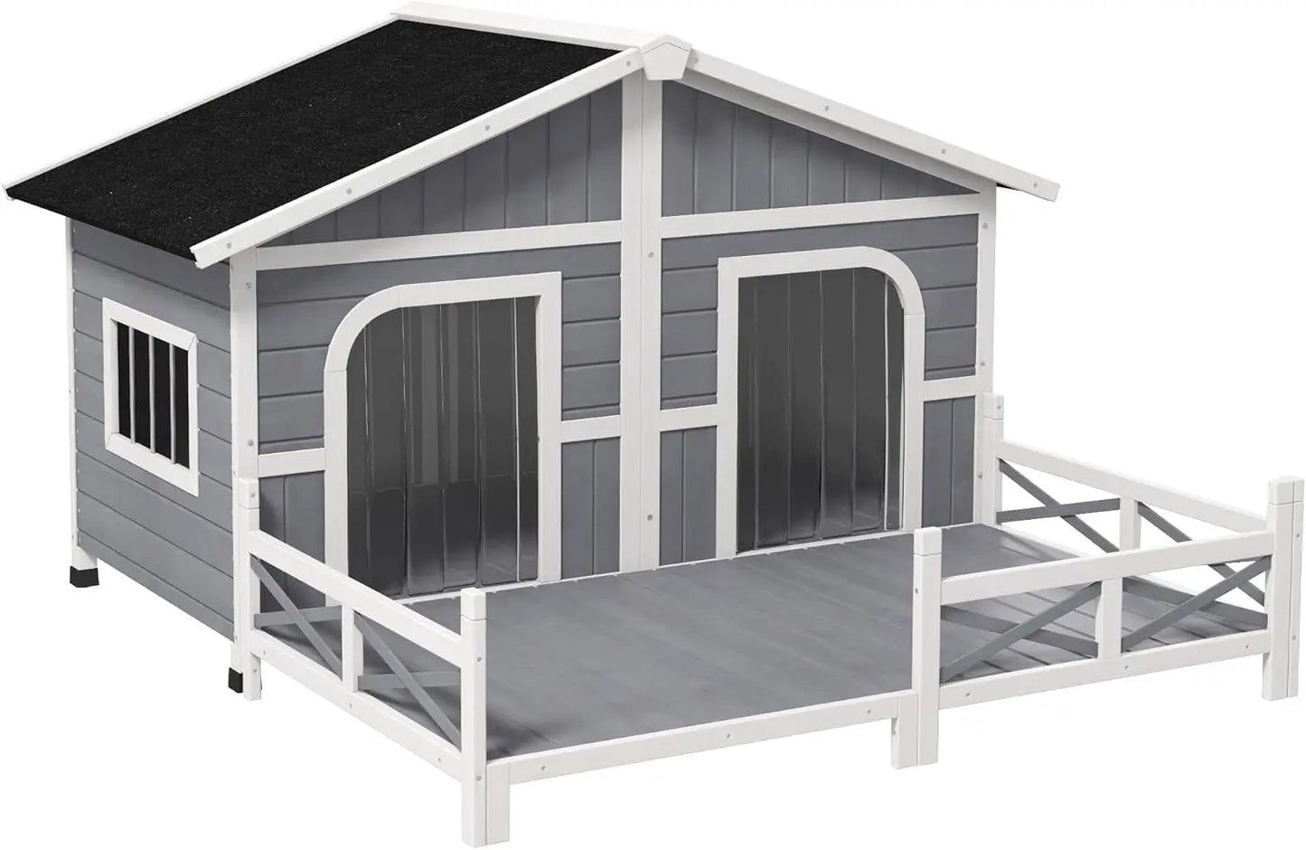 XMSJ Wooden Outdoor Dog House Kennel With Elevated Porch
