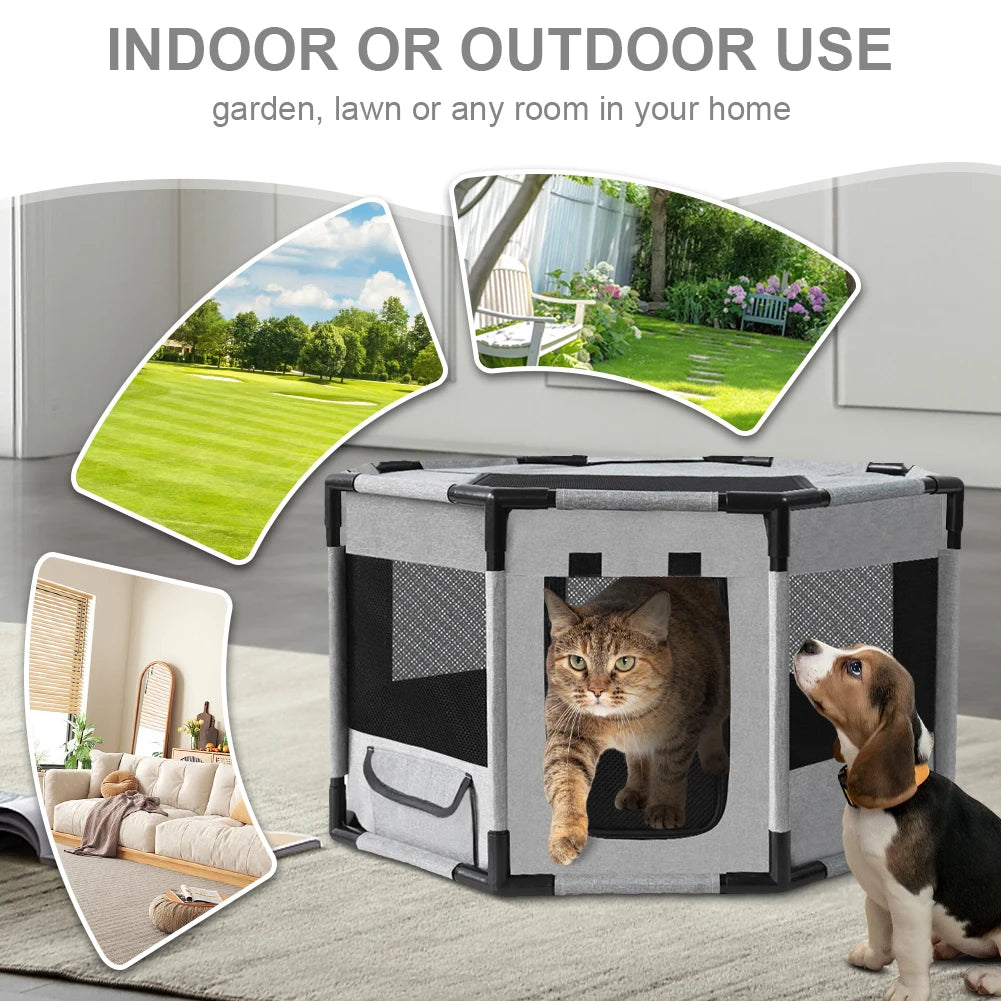Highconcerned Portable Octagonal Foldable Pet Cage for Dogs and Cats