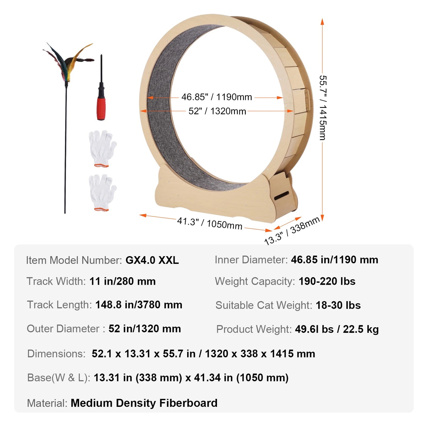SucceBuy Wooden Cat Exercise Wheel Indoor Treadmill With Detachable Carpet