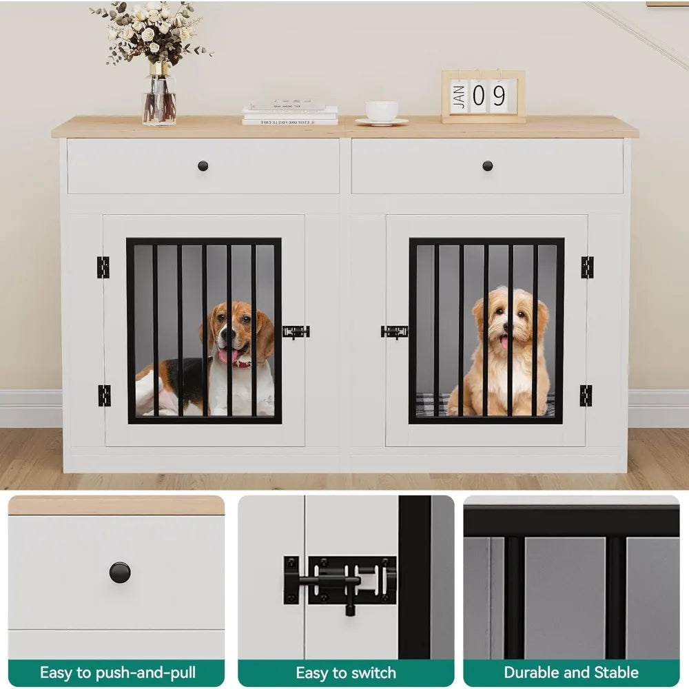 Wooden Dog Crate Furniture With Removable Divider And Storage Drawers