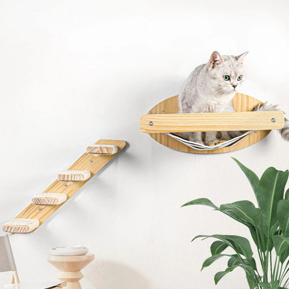 PETRAVELCN Wall Mounted Cat Hammock And Three Tier Scratching Posts