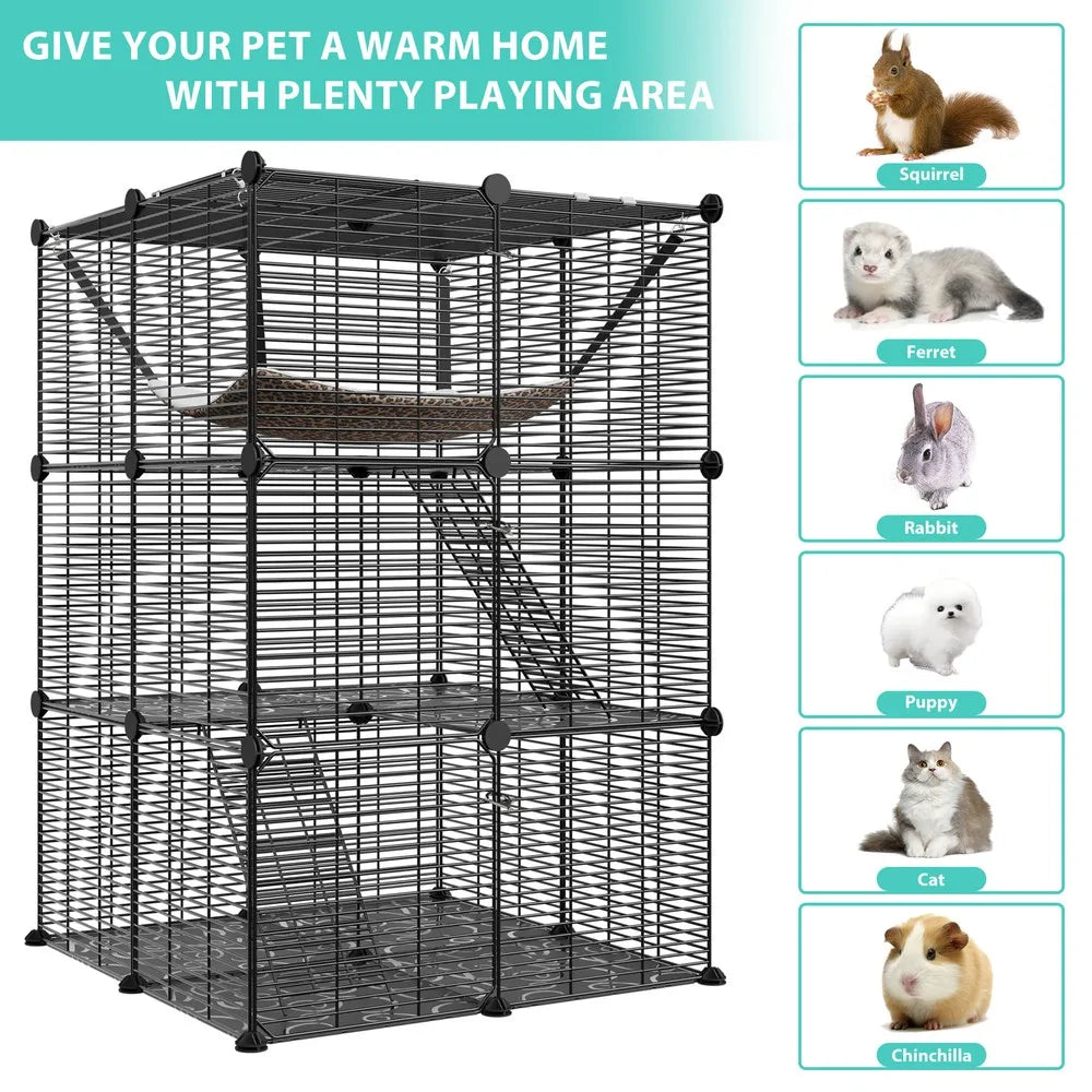 Closure 3-Tier Cat Cage Playpen With Hammock For 1-2 Cats