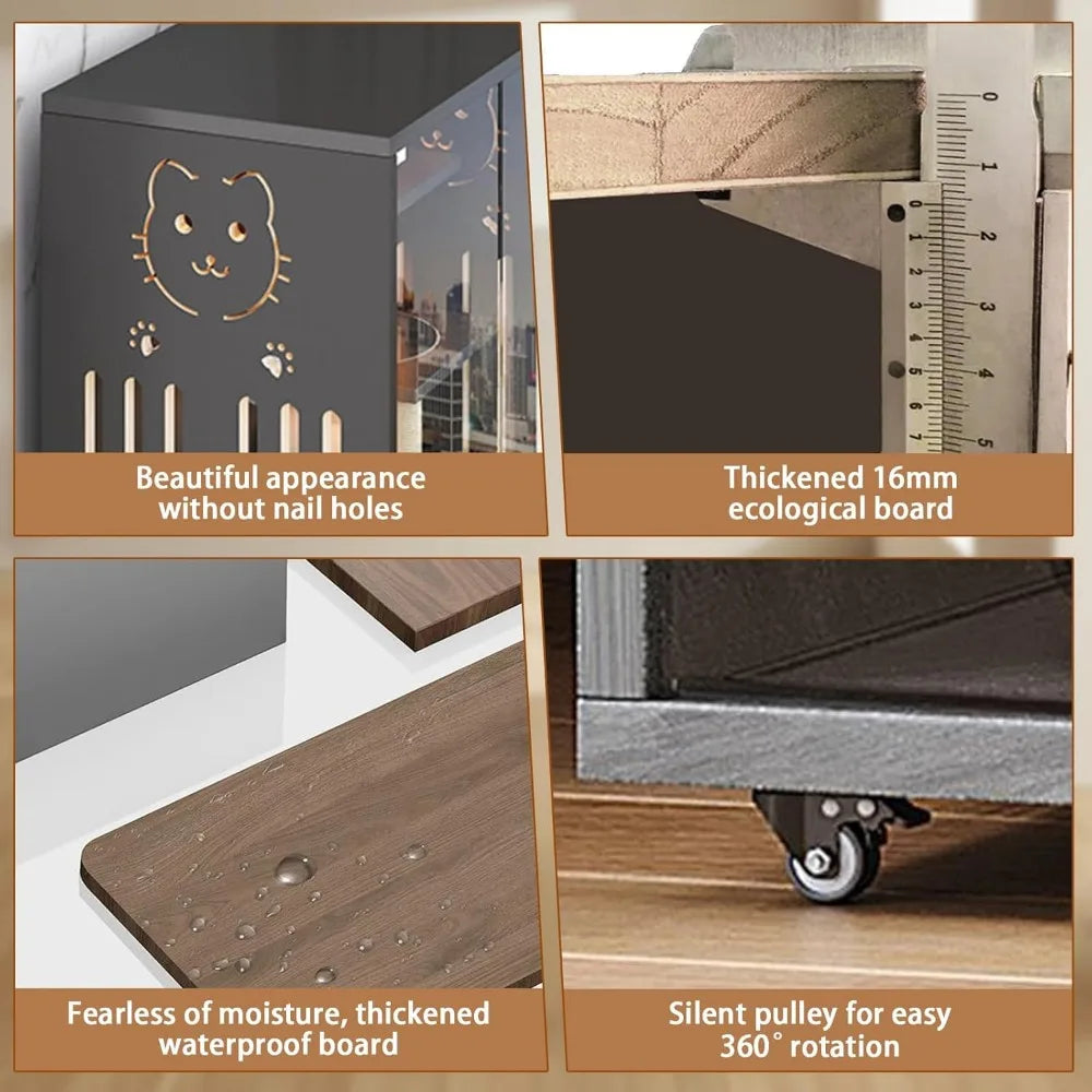 Closure Wooden Large Enclosed Cat Condo With Wheels Indoor Outdoor