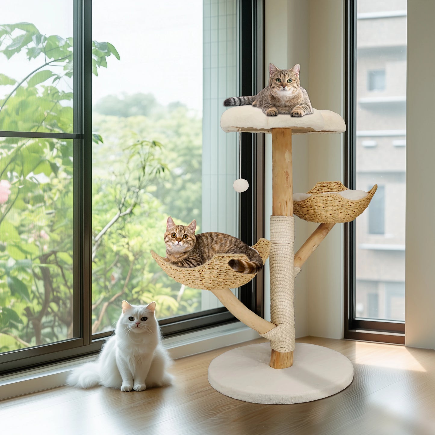 BORWARTCN Cat Tree Tower Multi Level Plush Condo Scratching Posts