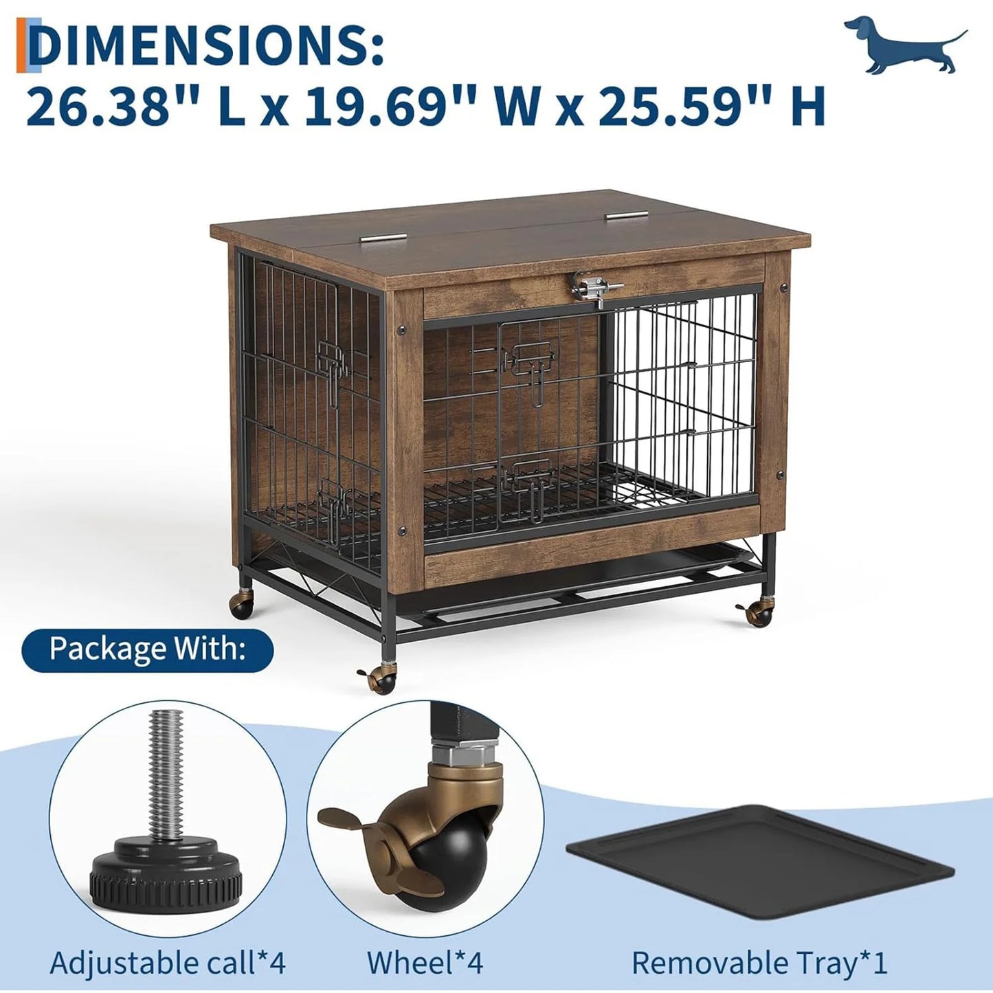 HiMISS Dog Crate Furniture with Wheels Side End Table