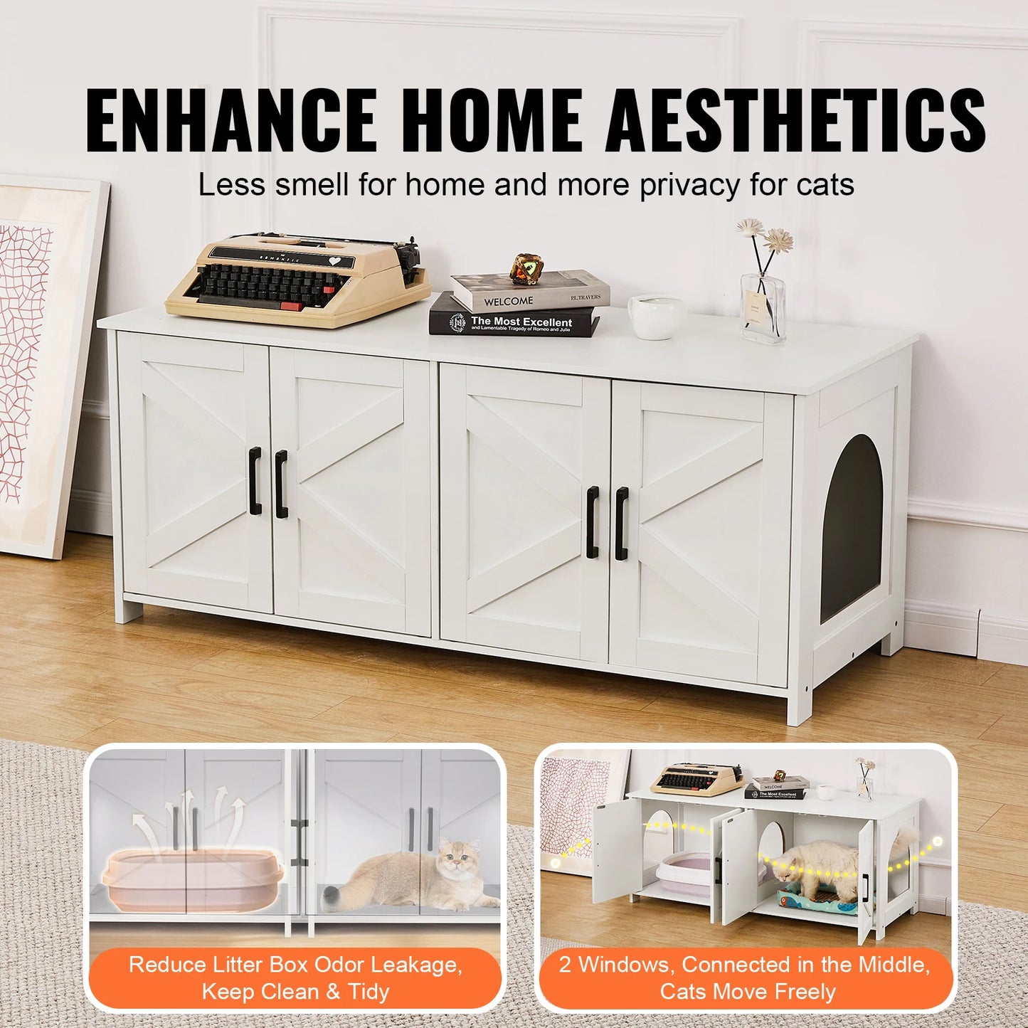 SucceBuy Cat Litter Box Enclosure For Two Cats Hidden Cabinet