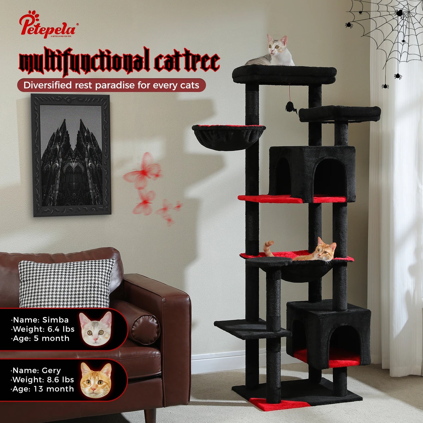 PAWZ Road Cat Tree For Indoor Cats With Large Hammock