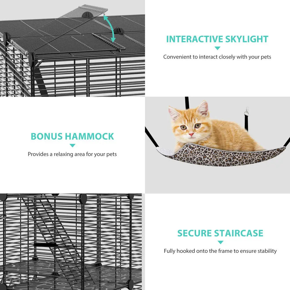 Closure 3-Tier Cat Cage Playpen With Hammock For 1-2 Cats