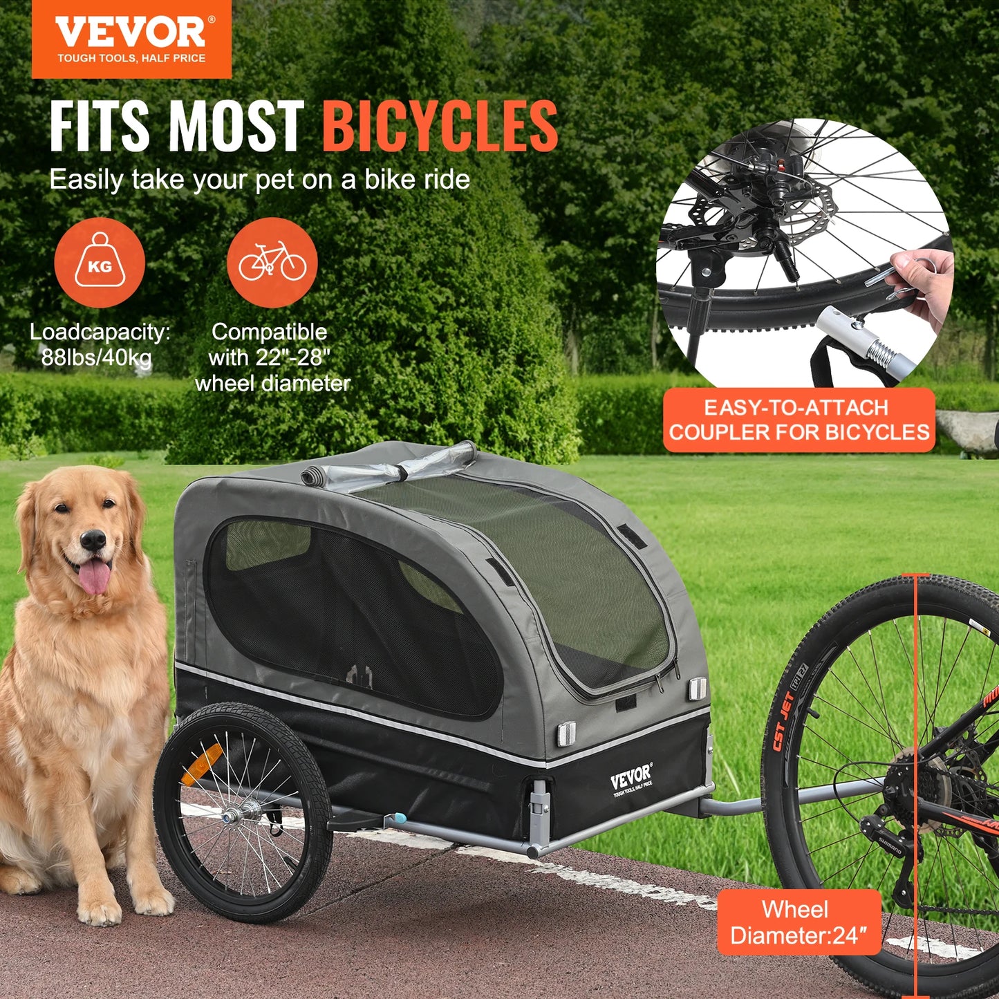 SucceBuy Dog Bike Trailer Carrier With Collapsible Design And Reflectors