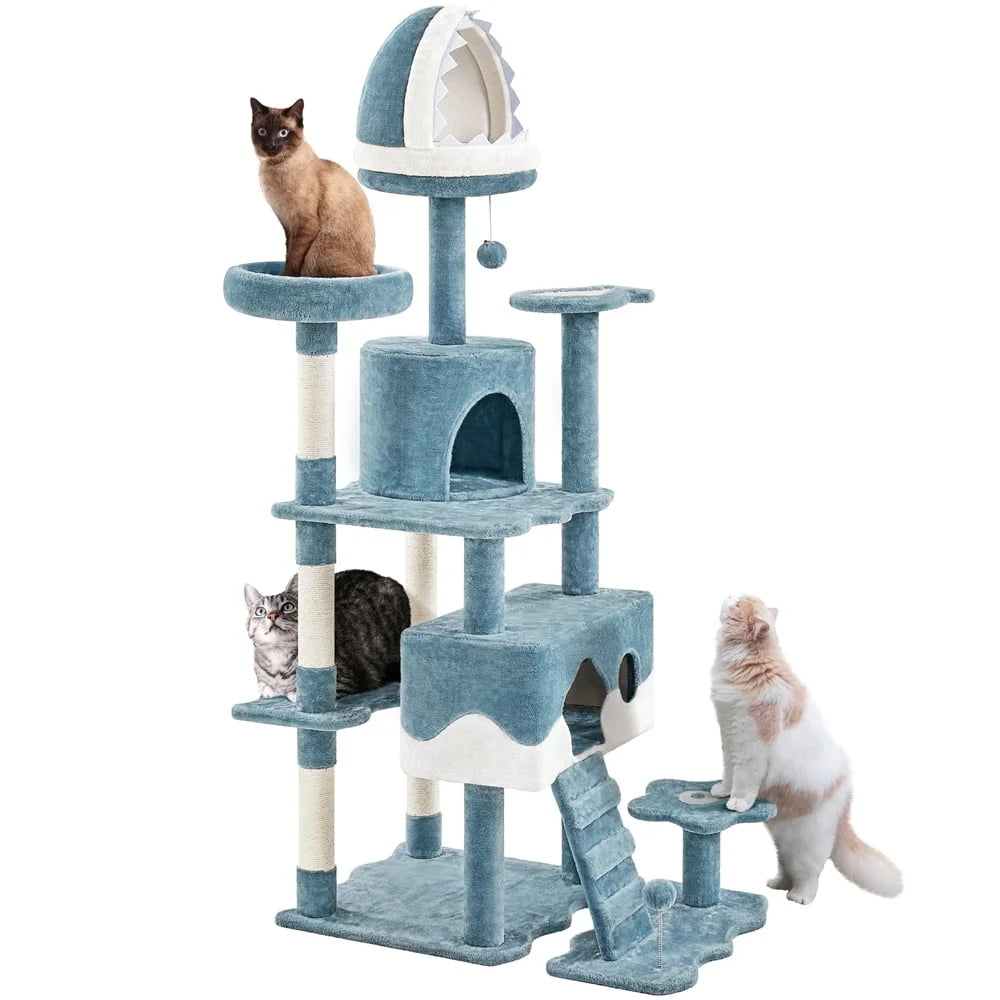 XMSJ Ocean Themed Cat Tree With Shark Mouth Perch Plush