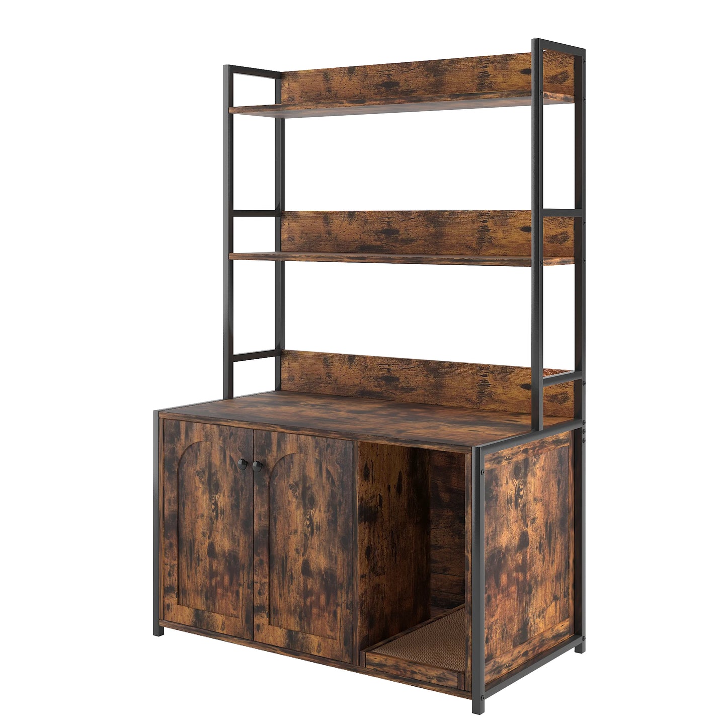 HiMISSCN Wooden Hidden Litter Box Enclosure With Shelves Cat Villa