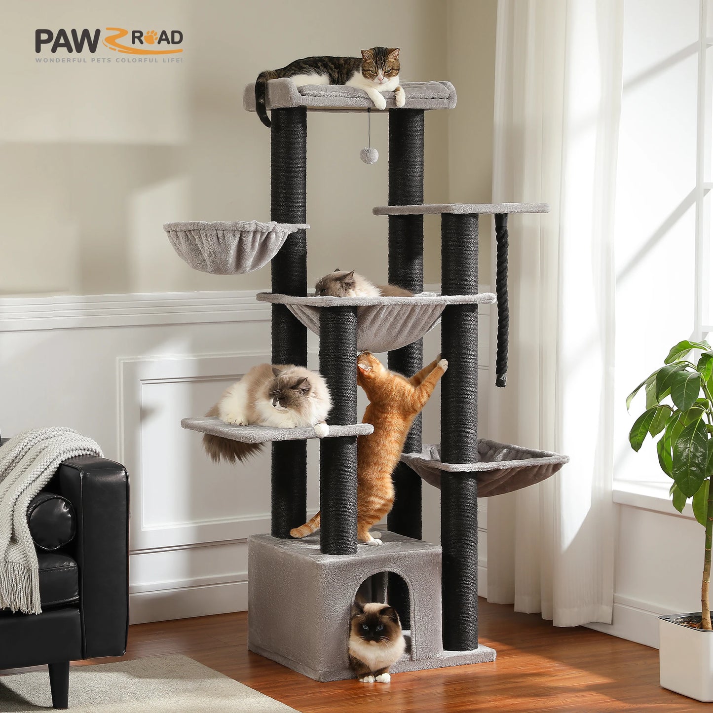 PAWZ Road 5-Tier Cat Tree Tower Hammock And Sisal Posts