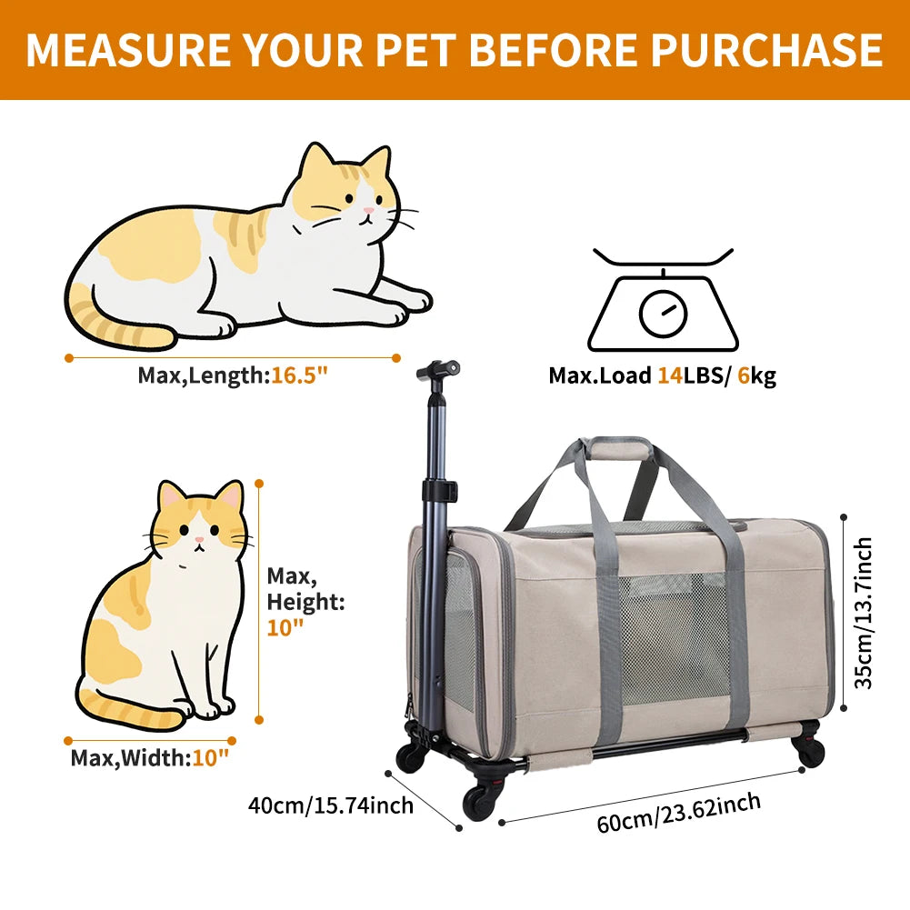 Cat Trolley Carrier With Wheels And Safety Belts For Travel