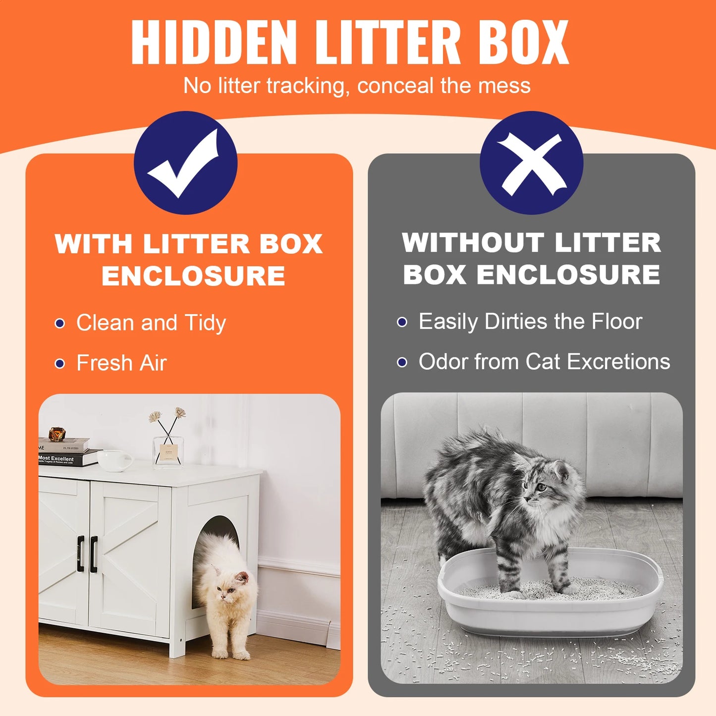 SucceBuy Cat Litter Box Enclosure For Two Cats Hidden Cabinet