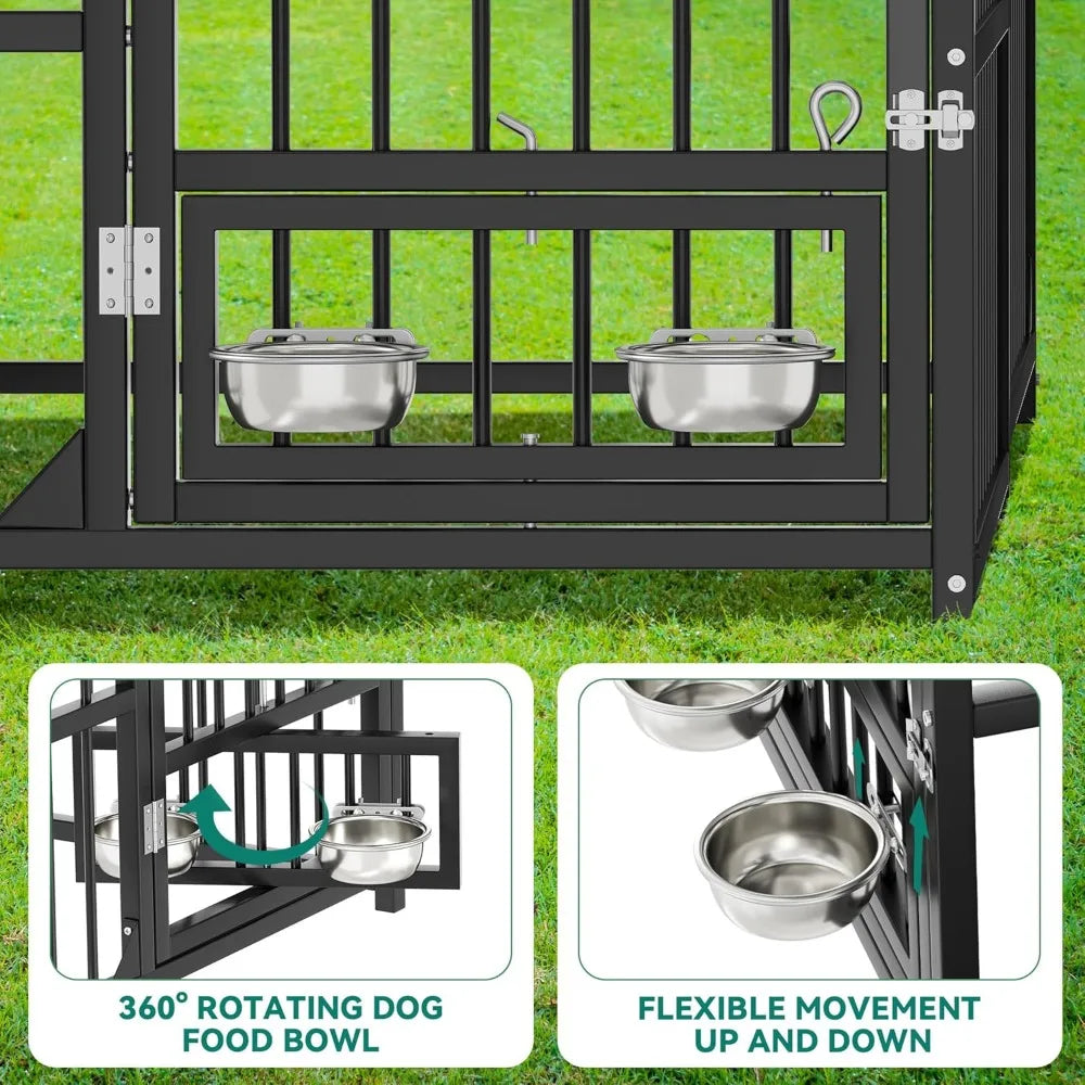DAFIFY Outdoor Dog Kennel With Rotating Feeder Bowls