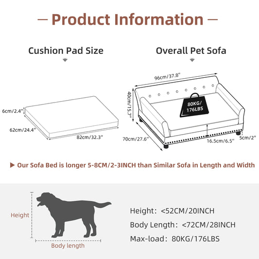 BINGOPAWCN Elevated Dog Bed Sofa With Microfiber Leather Cover