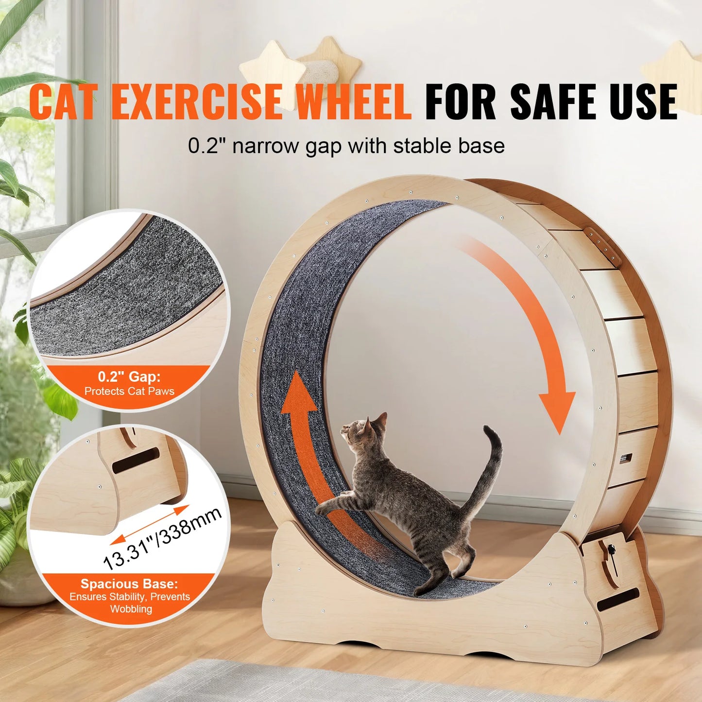 SucceBuy Wooden Cat Exercise Wheel Indoor Treadmill With Detachable Carpet