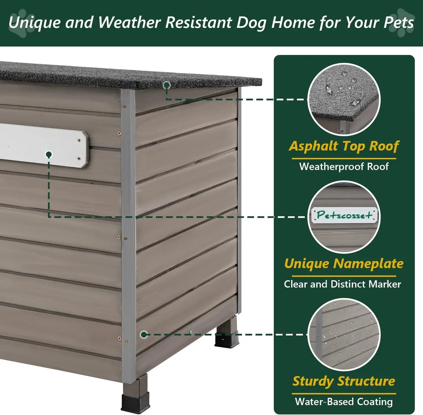 PetsCosset Wooden Dog House Outdoor Kennel With Anti Chewing Frames