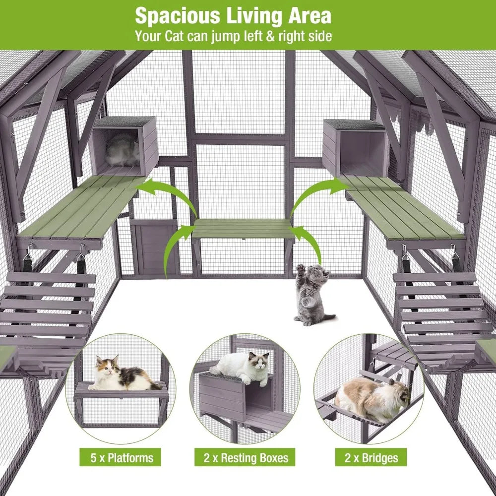 Closure Wooden Outdoor Cat Run Catio Enclosure For Pets Weatherproof