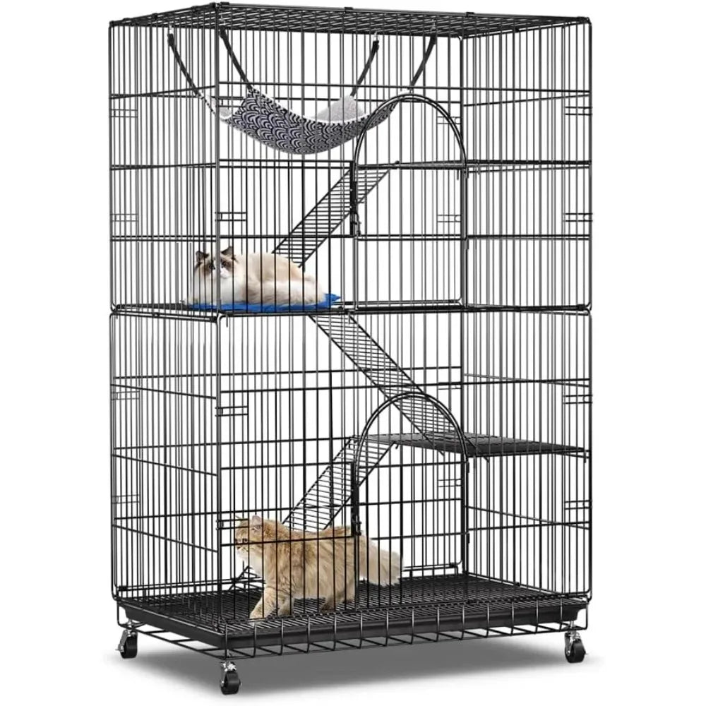4 Tier Cat Cage Kennel Enclosure Playpen Metal With Hammock