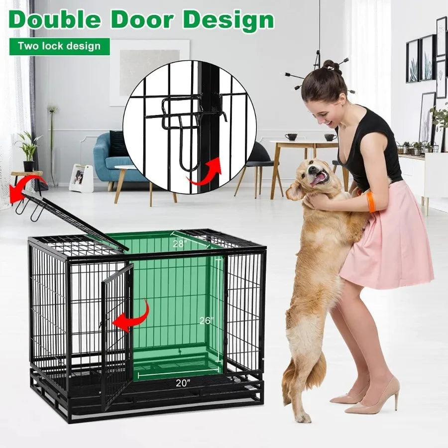 High-concerned Large Dog Kennel With Wheels And Double Doors