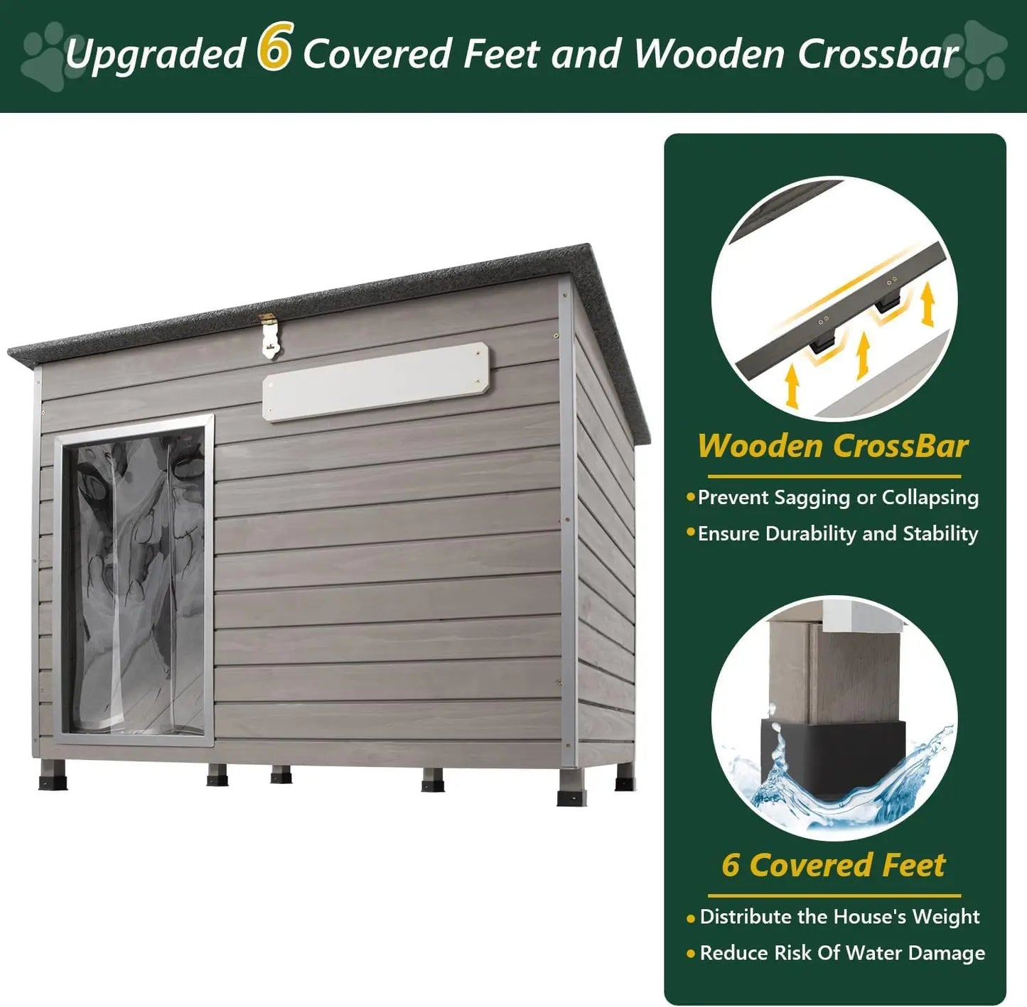 PetsCosset Wooden Dog House Outdoor Kennel With Anti Chewing Frames