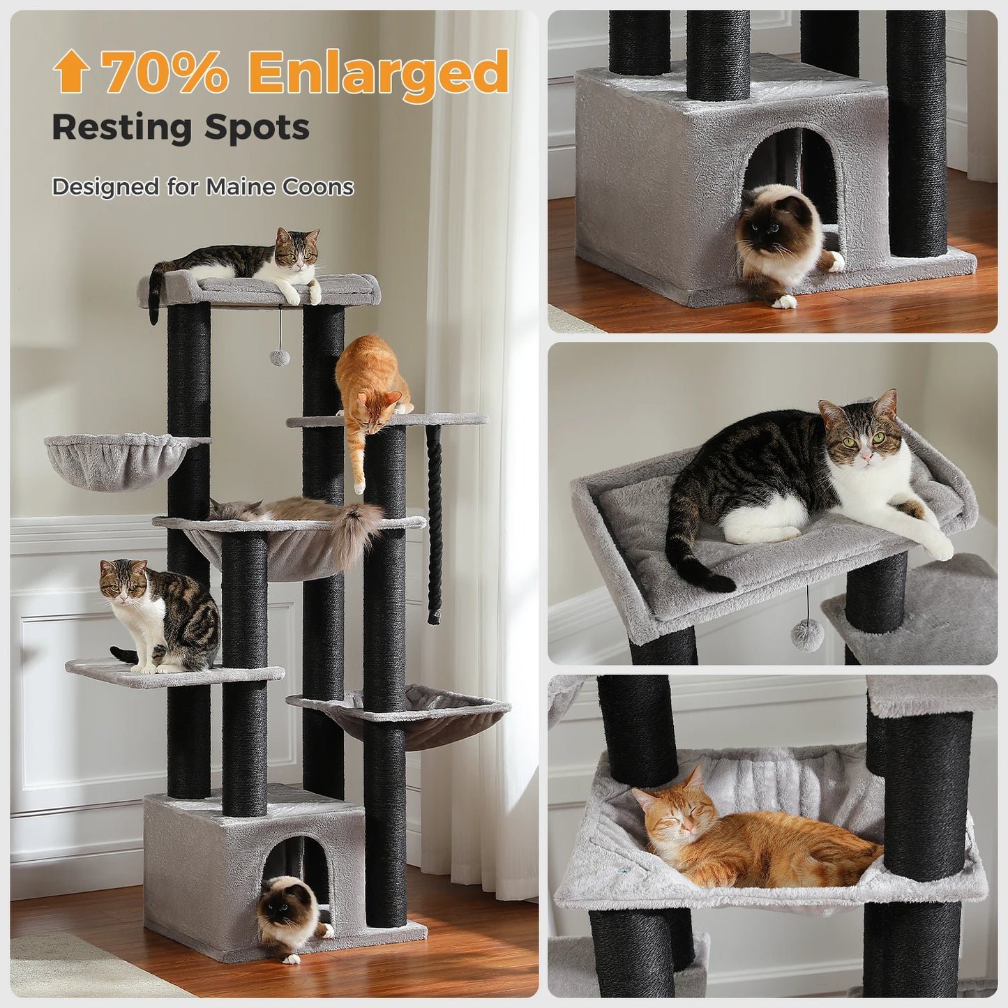 PAWZ Road 5-Tier Cat Tree Tower Hammock And Sisal Posts