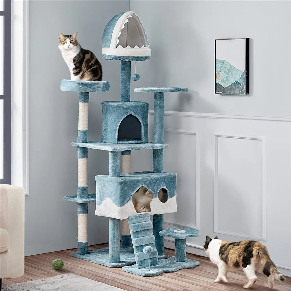 XMSJ Ocean Themed Cat Tree With Shark Mouth Perch Plush