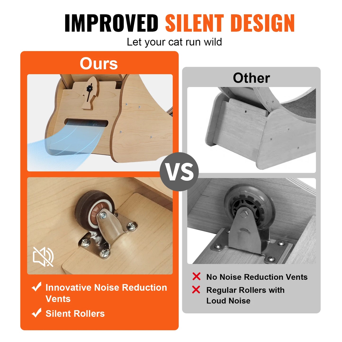 SucceBuy Wooden Cat Exercise Wheel Indoor Treadmill With Detachable Carpet