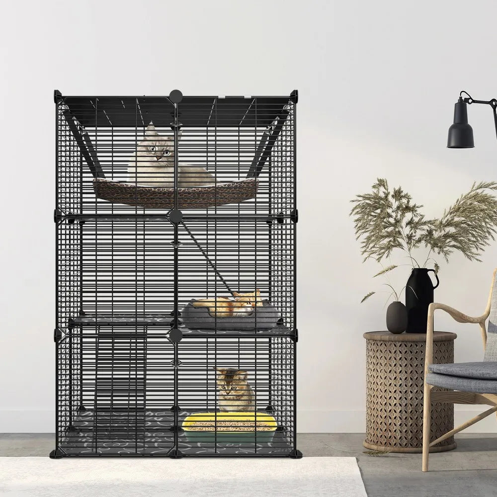 Closure 3-Tier Cat Cage Playpen With Hammock For 1-2 Cats