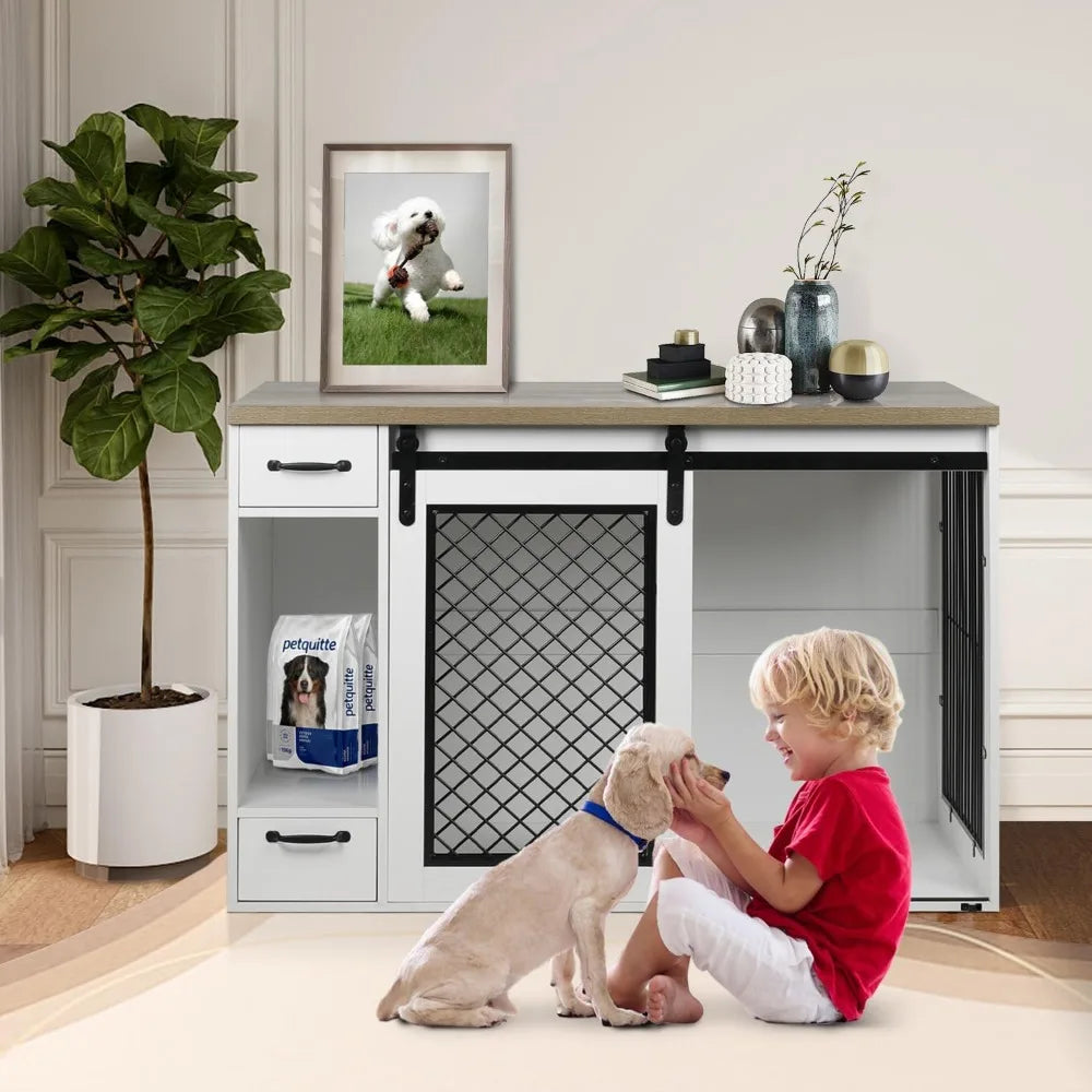 TIFICY Heavy Duty Dog Crate With Sliding Doors And Drawers