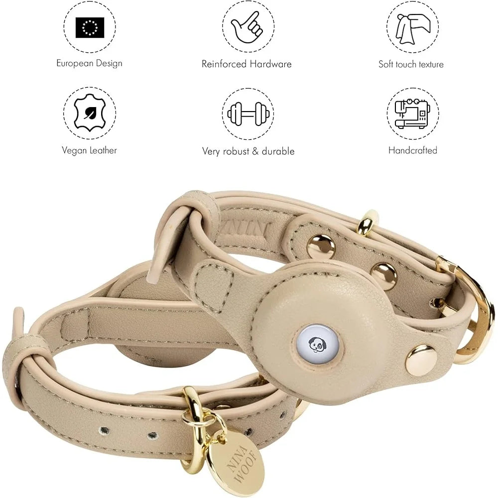XMSJ Vegan Leather Dog Collar With Tracker Holder
