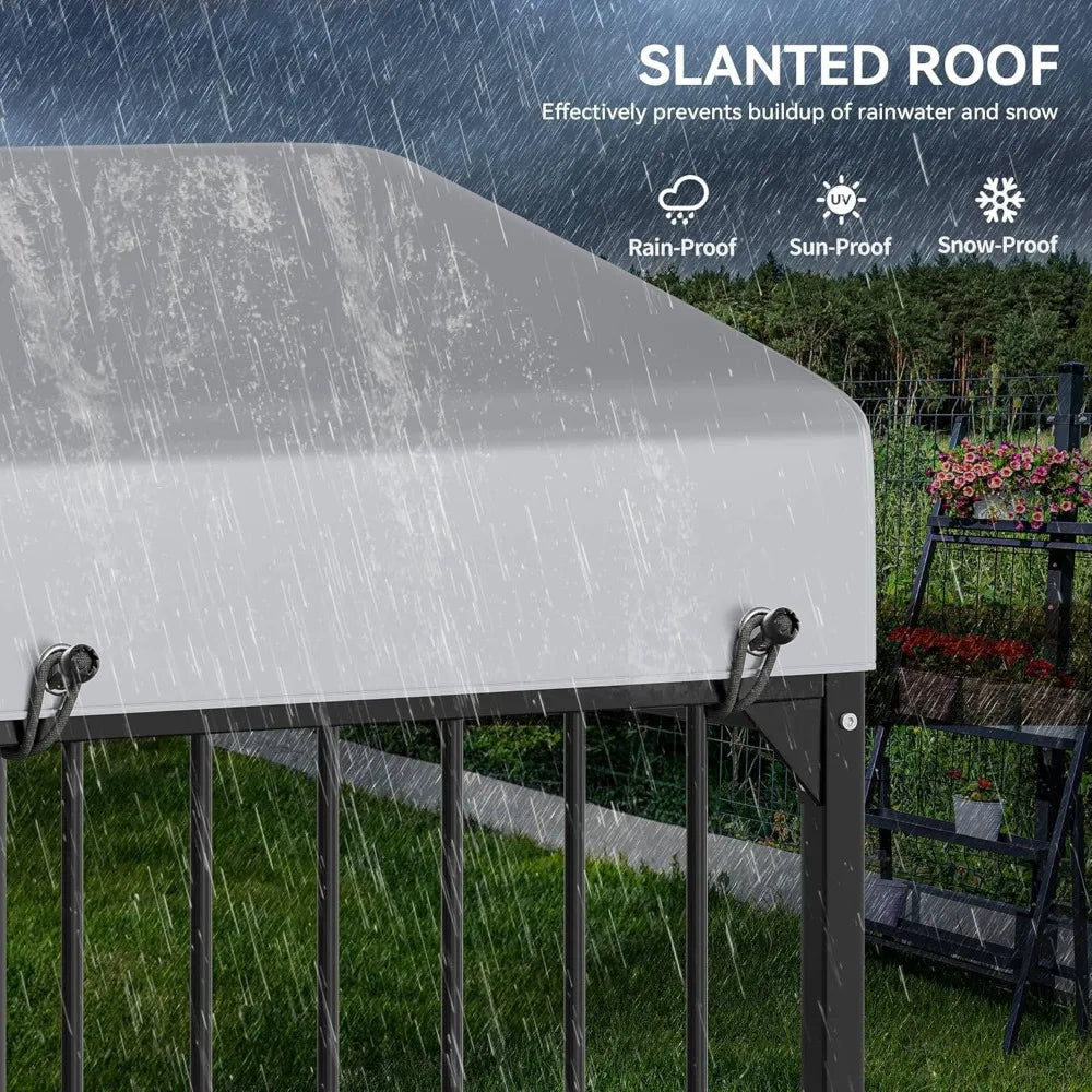 DAFIFY Outdoor Dog Kennel With Rotating Feeder Bowls