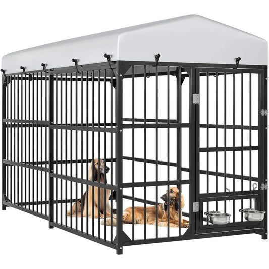 DAFIFY Outdoor Dog Kennel With Rotating Feeder Bowls