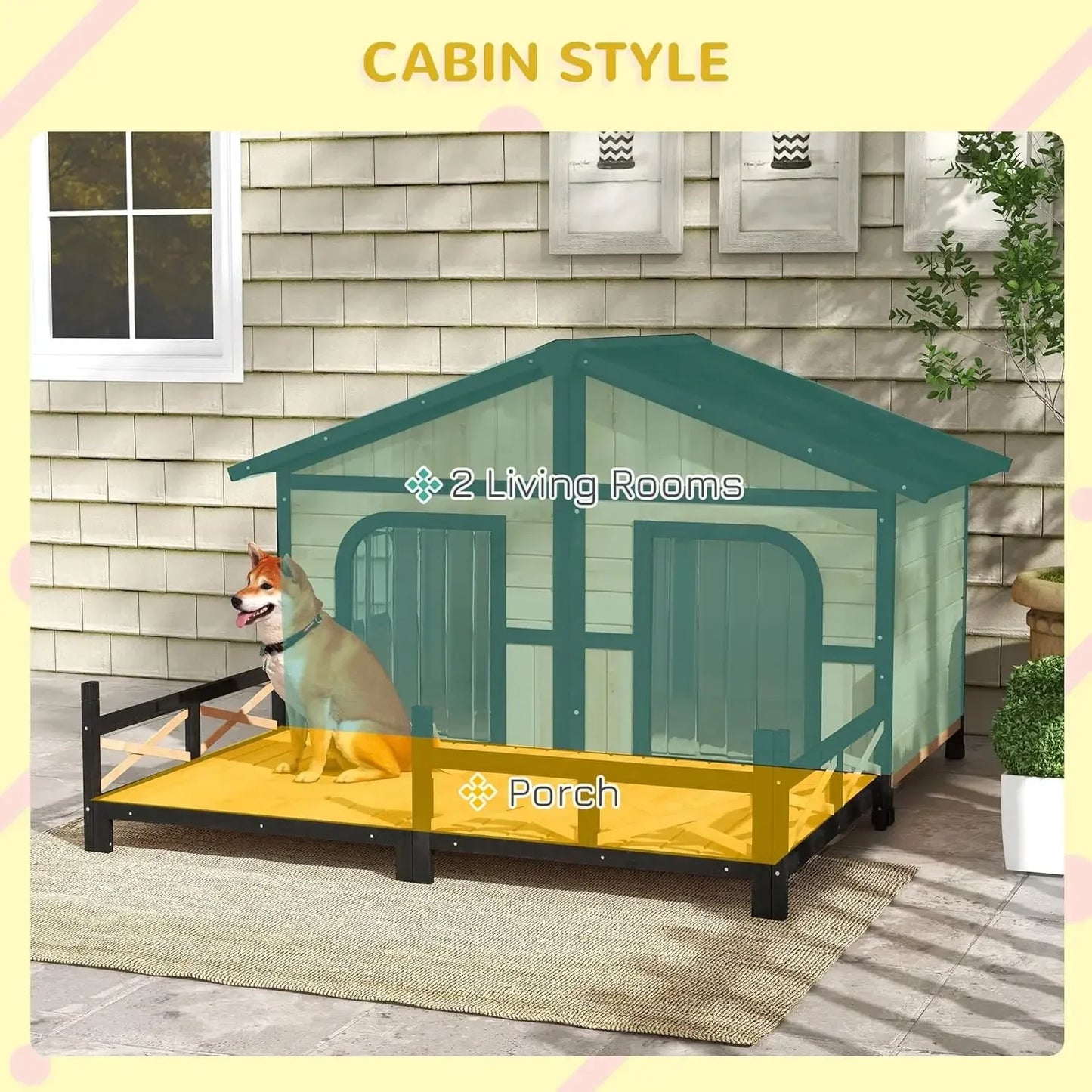 XMSJ Wooden Outdoor Dog House Kennel With Elevated Porch