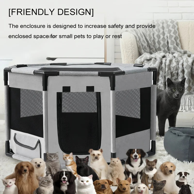 Highconcerned Portable Octagonal Foldable Pet Cage for Dogs and Cats