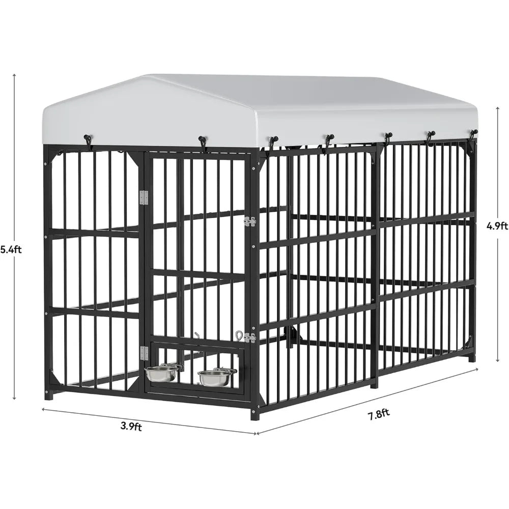 DAFIFY Outdoor Dog Kennel With Rotating Feeder Bowls