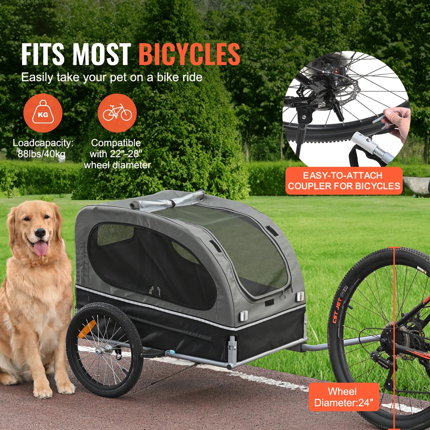 SucceBuy Dog Bike Trailer Carrier For Medium Breeds With Wheels