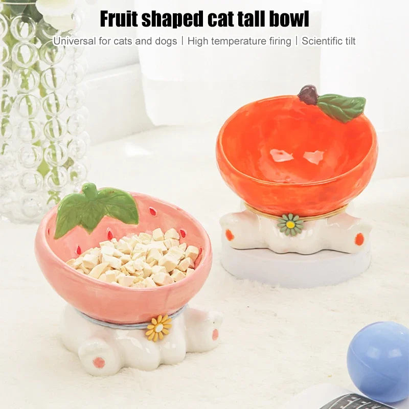 Elevated Cat Fruit Ceramic Bowl For Pets Food And Water