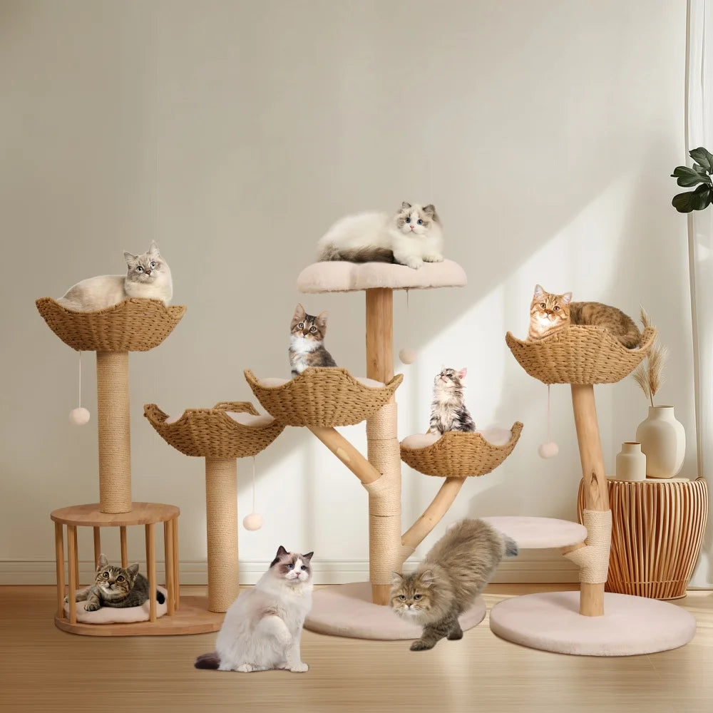 BORWARTCN Cat Tree Tower Multi Level Plush Condo Scratching Posts