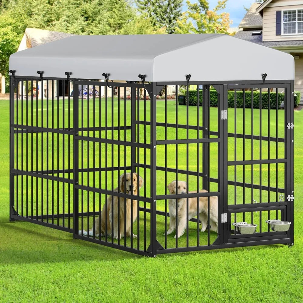 DAFIFY Outdoor Dog Kennel With Rotating Feeder Bowls