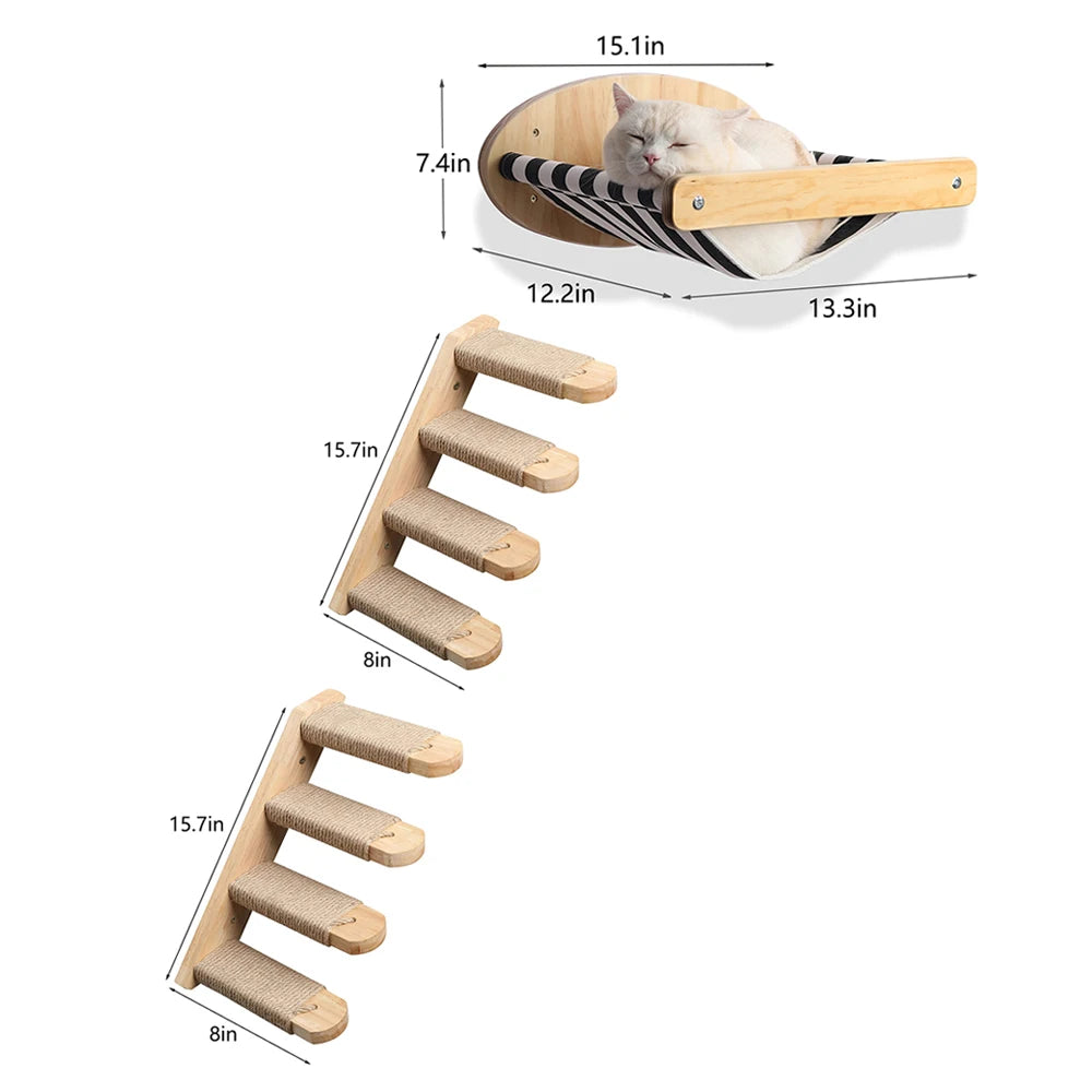 PETRAVELCN Wall Mounted Cat Hammock And Three Tier Scratching Posts