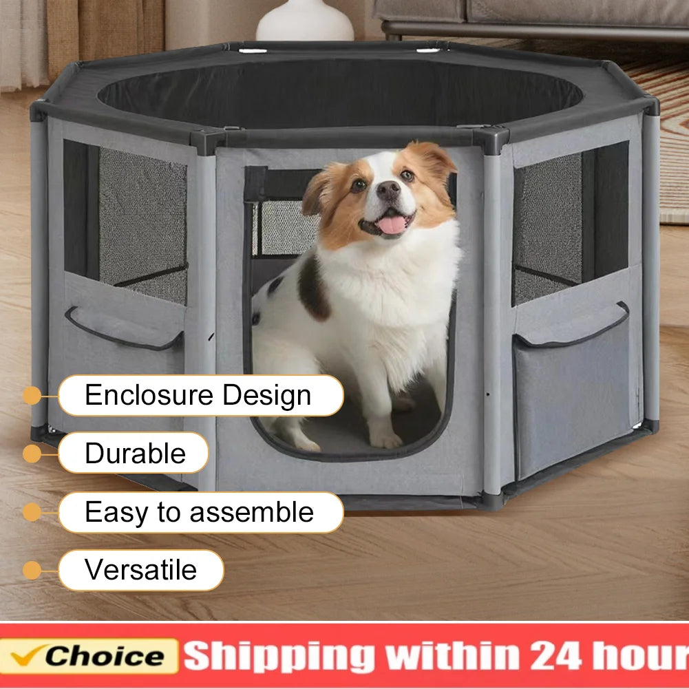 Highconcerned Portable Octagonal Foldable Pet Cage for Dogs and Cats